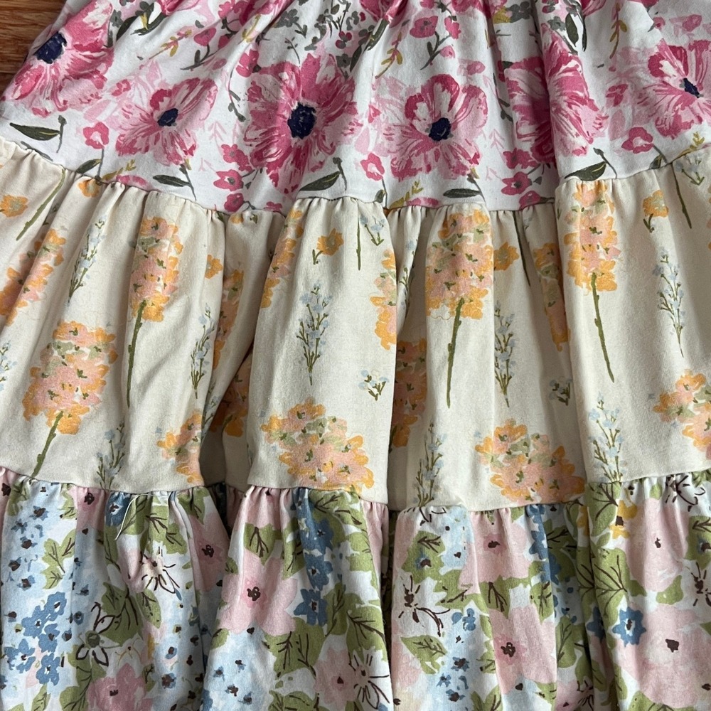 SweetHoney Tiered Floral Dress Girls 5Y Sleeveless Peter Pan Collar Blue Pink - Picture 3 of 13